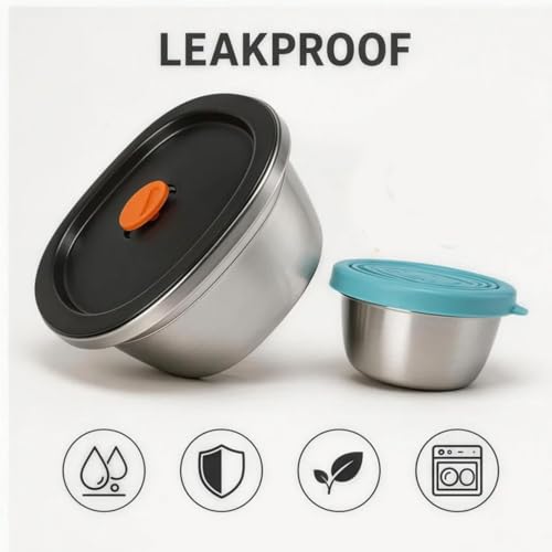 50 Oz Stainless Steel Salad Bowl with Lid, 3 Pack Salad Container for Lunch, Reusable Sealed Meal Prep Bowls with Sauce Dishes and Date Dial, Leak Proof Design for Picnic Kitchen Daily Use