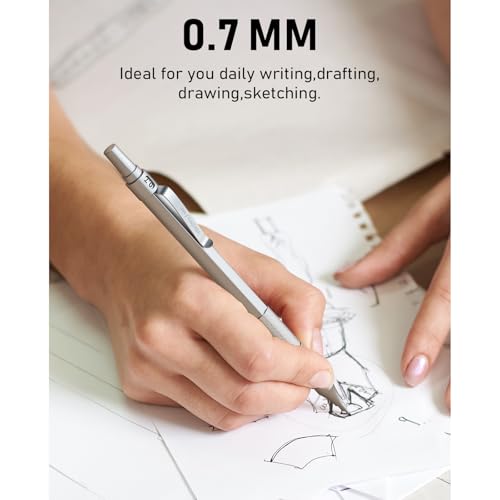 Nicpro 0.7 Metal Mechanical Pencil Set with Case, 3PCS MP1000 0.7mm Artist Lead Pencil With 8 Tube HB Refills, 3 Erasers, 9 Eraser Refill For Architect Art Drafting Drawing Engineering, Sketching - color: Silver, style: 0.7 MM