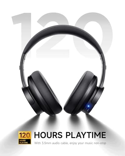 Picun B8 Bluetooth Headphones, 120H Playtime Headphone Wireless Bluetooth with 3 EQ Modes, Low Latency, Hands-Free Calls, Over Ear Headphones for Travel Home Office Cellphone PC Black - color: Black