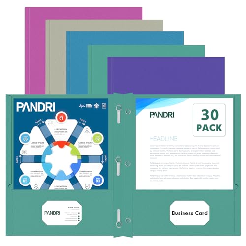 Two Pocket Folders, PANDRI 30 Pack Two Pocket Folders with Prongs, Designed for Office and Classroom, Assorted 5 Dark Colors 2 Pocket 3 Prong Folders - color: Assorted 5 Dark Colors