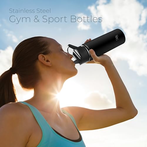 SipX™ 18 oz Insulated Water Bottle with 3 Lids – Leakproof Stainless Steel, Triple Insulated – Cold 24 Hours/Hot 12 Hours – Durable Bottle for School, Gym, Travel – Black - color: Black, size: 18 Ounces