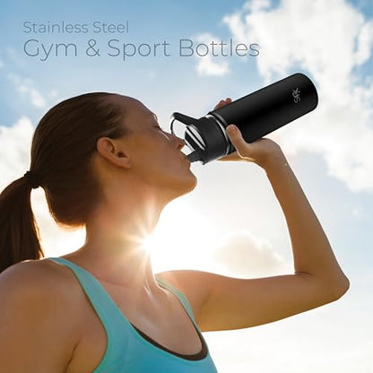 SipX™ 18 oz Insulated Water Bottle with 3 Lids – Leakproof Stainless Steel, Triple Insulated – Cold 24 Hours/Hot 12 Hours – Durable Bottle for School, Gym, Travel – Black - color: Black, size: 18 Ounces