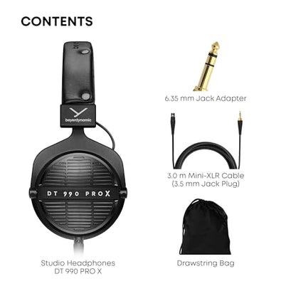 beyerdynamic DT 990 Pro X 48옴 유선 오버이어, 오픈 백 전문 녹음 스튜디오 모니터 헤드폰, 믹싱, 편집, 중요 청취, DJ 스테레오 헤드셋, 독일산, 블랙, 그레이