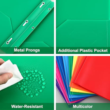 Cholemy 132 Packs Pocket Folders with Prongs Heavy Duty Plastic Folder with Business Card Slot 3 Prong Fasteners for School Office (Cute) - color: Cute