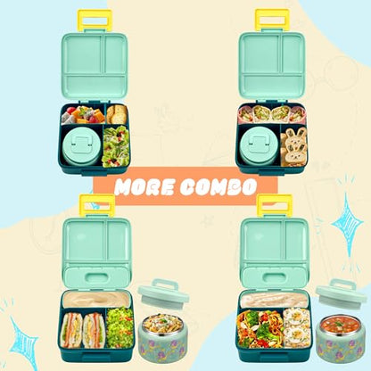 Bento Lunch Box for Kids with 8oz Soup Thermo Leak-Proof Lunch Food Containers with Snack Sauce Container for Kid Girls Boys to School - color: Yellow Mermaid