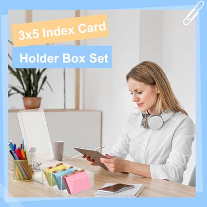 3 x 5 Inch Acrylic Index Card Holder Clear Index Card Box Note Card Organizer with 150 Ruled Lined Index Cards 30 Kraft Dividers A-Z Stickers 4 Divider for Holds 600 Cards Tabs Note Recipe Cards