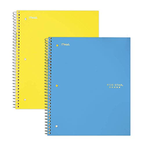 Five Star Spiral Notebooks, 3 Subject, Wide Ruled Paper, 150 Sheets, 10-1/2" x 8", Teal, Yellow, 2 Pack (73031) - color: Teal/Yellow