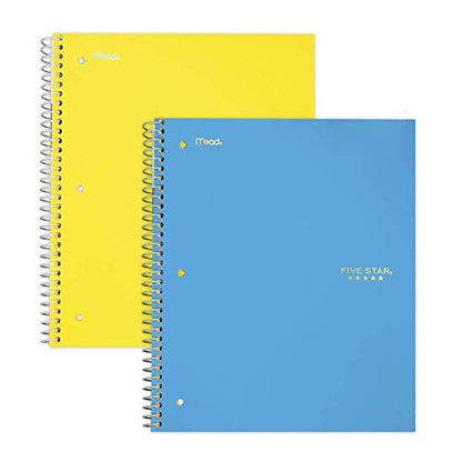 Five Star Spiral Notebooks, 3 Subject, Wide Ruled Paper, 150 Sheets, 10-1/2" x 8", Teal, Yellow, 2 Pack (73031) - color: Teal/Yellow