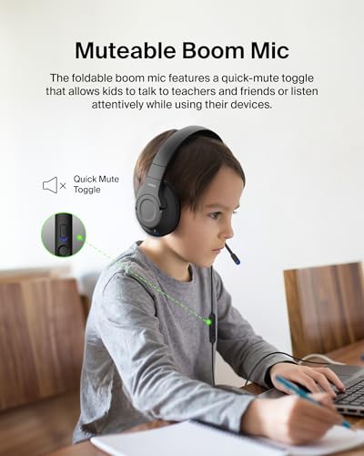 Belkin SoundForm Inspire Wired Over-Ear Headset for Kids, Online Learning & Travel w/Built-in Boom Mic, 85dB Safe Volume Limit - USB-C & 3.5mm - Compatible w/iPhone, iPad, Galaxy & More - Black - color: Black, style: Wired