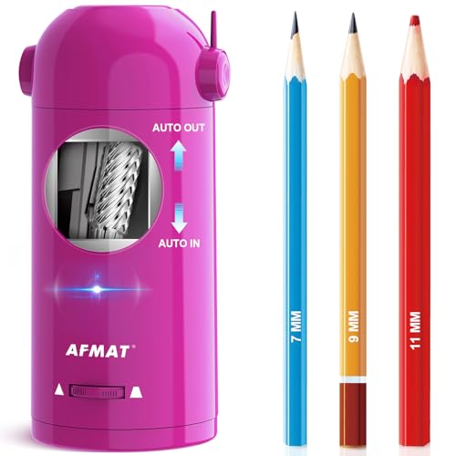 AFMAT Electric Pencil Sharpener, Fully Automatic Pencil Sharpener for Classroom, 7-11.5mm Colored/Jumbo Pencils, Robot Pencil Sharpeners for Teacher Artitist Office Home, Rechargeable & Cordless, PSX5 - color: Pink