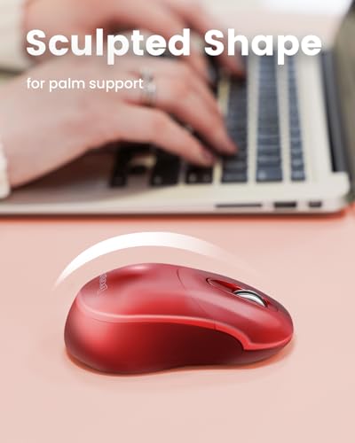 Perixx PERIMICE-802R Bluetooth Wireless Mouse – Compact Portable Design for Windows, macOS, iOS, and Android – 1200 DPI Optical Sensor – Red