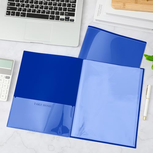 Henoyso 24 Pcs Dark Blue School and Home 2 Pocket Folders with 4 Clear Inner Pockets Plastic Heavy Duty Homework Folders Parent Teacher Communication for Student Home Office Classroom,11 x 9 Inch - color: Dark Blue