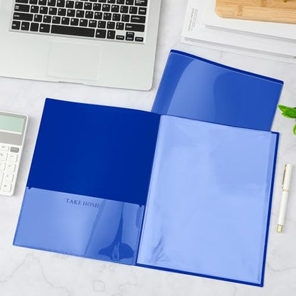 Henoyso 24 Pcs Dark Blue School and Home 2 Pocket Folders with 4 Clear Inner Pockets Plastic Heavy Duty Homework Folders Parent Teacher Communication for Student Home Office Classroom,11 x 9 Inch - color: Dark Blue