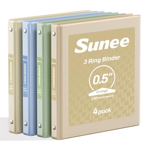 SUNEE 3 Ring Binder 1/2 Inch 4 Pack, Clear Half Inch View Binder Three Ring 0.5" PVC-Free (Fit 8.5x11 Inches) for School or Office Supplies, Neutral Aesthetic - color: Neutral Aesthetic, size: 0.5 Inch, style: 4 Pack