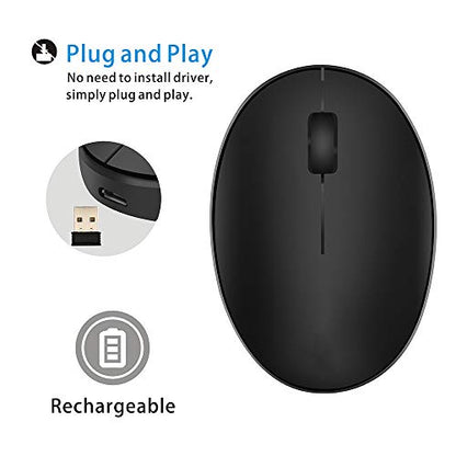 TENMOS Mini Rechargeable Wireless Mouse, 2.4GHz Optical Travel Mouse Silent Wireless Computer Mice with USB Receiver, Auto Sleeping, 3 Buttons, 1000 DPI Compatible with Laptop, PC, Chromebook (Black)