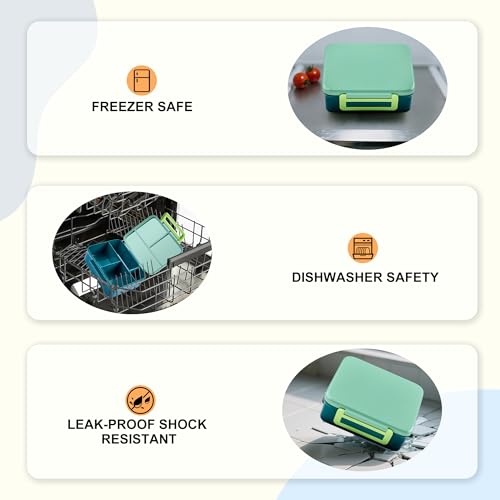 Bento Lunch Box for Kids with Thermo, Leakproof Bento Box with 8oz Insulated Food Jar, Lunch Bag, BPA Free Dishwasher Safe 4 Compartment Container for School Girls Boys (Green) - color: Green1