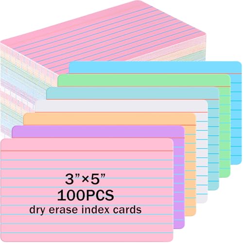 Harloon 100 Pcs Dry Erase Index Cards 3 x 5 Inch Laminated Reusable Dry Erase Note Cards Sheets for Office Home Housework to Do List (Ruled Candy Color) - color: Ruled Candy Color, size: 3 x 5 Inch
