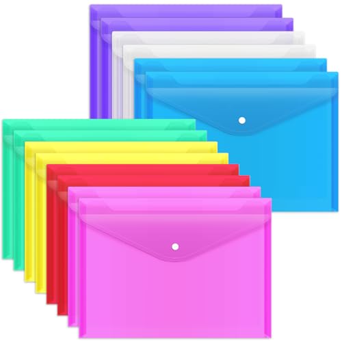 EOOUT 14pcs Plastic Envelopes, Plastic Folders for Documents, Poly Folders with Snap Closure, A4 Size, Letter Size, for School and Office Supplies - color: Rainbow, style: 14pcs