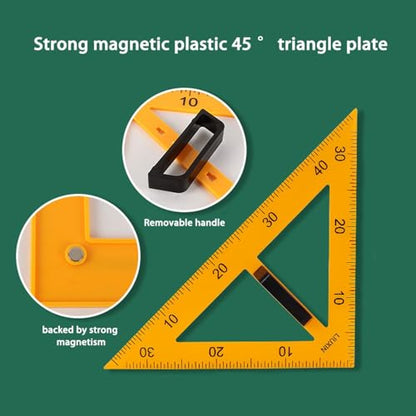 Magnetic Geometry Tool, Protractor, Triangle Rulers Easy Attachment Blackboard Measurement Kit, Teacher Board Protractor Multi-Purpose Kit Large Teaching Aids (Three-Piece Set) - style: Three-piece set