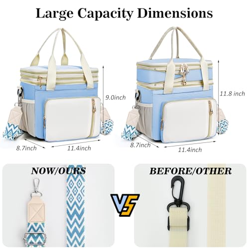 LOKASS Lunch Box for Women/Men-16L-Insulated Lunch Bag, Expandable Double-layer Leakproof Cooler Bag with Upgrade Adjustable Shoulder Strap Ideal for Work/Travel/Picnics（Sky Blue） - color: Sky Blue