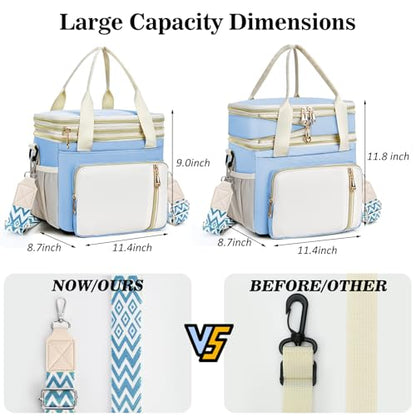 LOKASS Lunch Box for Women/Men-16L-Insulated Lunch Bag, Expandable Double-layer Leakproof Cooler Bag with Upgrade Adjustable Shoulder Strap Ideal for Work/Travel/Picnics（Sky Blue） - color: Sky Blue