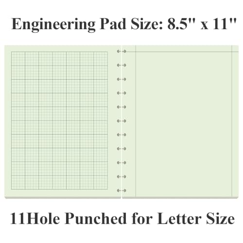 Yaridar Letter Size Discbound Engineering Paper - 50 Sheets/100 Pages Graph Paper, 11 TUL Disc 100Gsm Green Tint Paper, 5 x 5 Graph Rule on Back, 8-1/2" x 11" - size: 1-Pack, style: 11-Disc/Letter Size