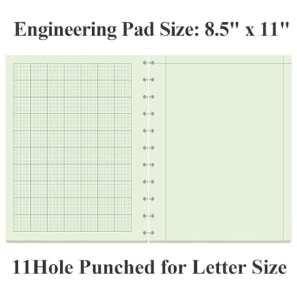 Yaridar Letter Size Discbound Engineering Paper - 50 Sheets/100 Pages Graph Paper, 11 TUL Disc 100Gsm Green Tint Paper, 5 x 5 Graph Rule on Back, 8-1/2" x 11" - size: 1-Pack, style: 11-Disc/Letter Size