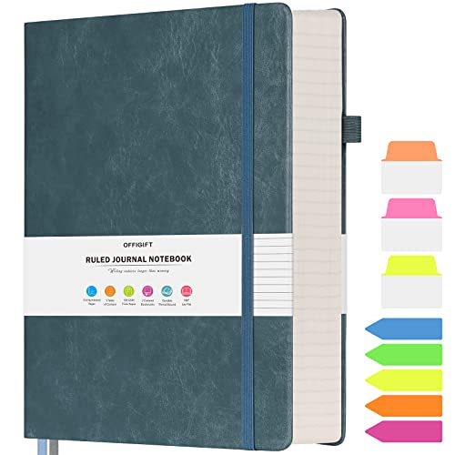 College Ruled Notebook B5, 312 Numbered Pages Diary, Lined Leather Journal | Extra-Thick with 2X Writing Space, 100gsm No Bleed Paper, Hardcover, Lay-Flat, for Work, School, Meeting Notes & Journaling - color: Grey Blue, size: B5
