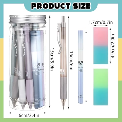 Boao Mechanical Pencil Set Assorted 12 Pieces Mechanical Pencils, 4 Tubes Pencil 0.9 mm Refills, 2 Pieces Erasers with Clear Plastic Bottle School and Office Supplies