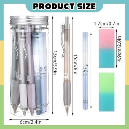 Boao Mechanical Pencil Set Assorted 12 Pieces Mechanical Pencils, 4 Tubes Pencil 0.9 mm Refills, 2 Pieces Erasers with Clear Plastic Bottle School and Office Supplies