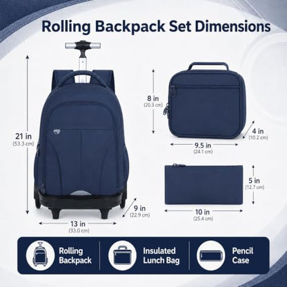 gxtvo Large Wheels & Quiet Glide | Men & Women Roller Backpack with Wheels - Water-Resistant Wheeled Bag with Lunch Box for Office, Travel & College - Blue - color: Rolling Backpack Reflective Blue