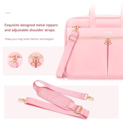 Ferkurn Laptop Bag Case Women Men Computer Bag Compatible with MacBook/HP/LG/Dell, Shoulder Strap Slim Carrying Messenger Briefcase, Pink, 17-17.3 Inch - color: Pink, size: 17-17.3 inch