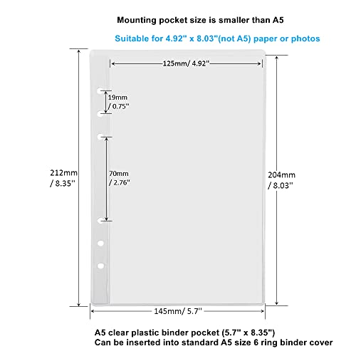 Mogoostry A5 Clear Sheet Protectors 12 Pack 4.9 x 8 Inch Plastic Sleeves Top Open Paper Protector for 6 Ring Binders, Acid-Free, Archival Safe - size: A5