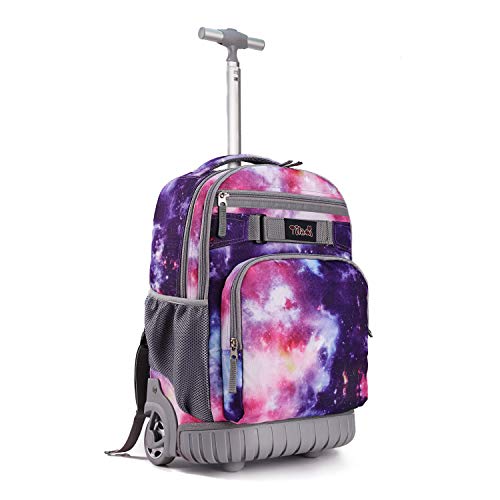 Tilami Rolling Backpack 18 inch Wheeled Backpack School College Student Travel Trip Boys and Girls - color: Galaxy Purple