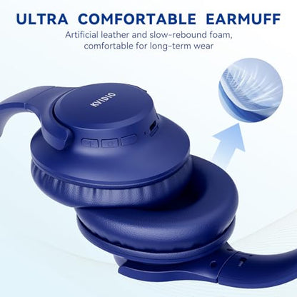 KVIDIO Bluetooth Headphones Over Ear, 65 Hours Playtime Wireless Headphones with Microphone, Foldable Lightweight Headset with Deep Bass, HiFi Stereo Sound Low Latency for Travel Work Cellphone - color: Blue