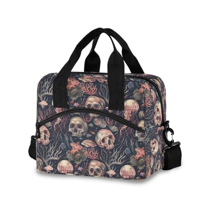 ALAZA Skulls and Jellyfish Insulated Lunch Bag Women Men Portable Reusable Cooler Lunch Tote Bag for Work Office Picnic College - color: Multi 06