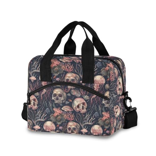 ALAZA Skulls and Jellyfish Insulated Lunch Bag Women Men Portable Reusable Cooler Lunch Tote Bag for Work Office Picnic College - color: Multi 06