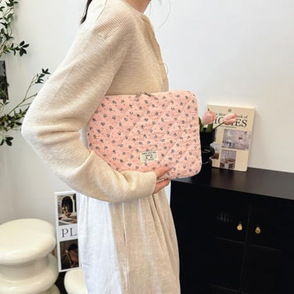 Cute Laptop Sleeve 13-15 inch Laptop Case Aesthetic Quilted Laptop Sleeve Computer Bag with Flower Printing for MacBook (A-Pink, 13inch) - color: A-pink, size: 13inch