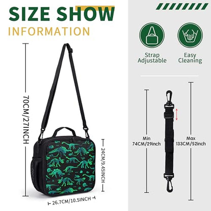 Dinosaur Lunch Box Dino Lunch Bag for Boys Kids Dinosaur Skeleton Printed Lunchbox Insulated Thermal Lunch Tote Bag with Water Bottle Holder for School Picnic - color: Dino