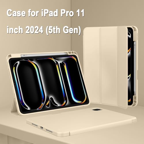 ZryXal iPad Pro 11 Inch Case (M5) 2025/ (M4) 2024 (Model: A2836/A2837/A3006), Trifold Stand Smart Cover with Pencil Holder and Soft TPU Back, Auto Wake/Sleep (Champagne Gold) - color: Champagne Gold