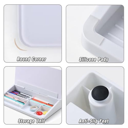 SELEAD Desktop Glass Whiteboard with Storage, Small Dry Erase White Board Computer Pad Keyboard Stand for Home, School, Office Desk Accessories - White - color: White