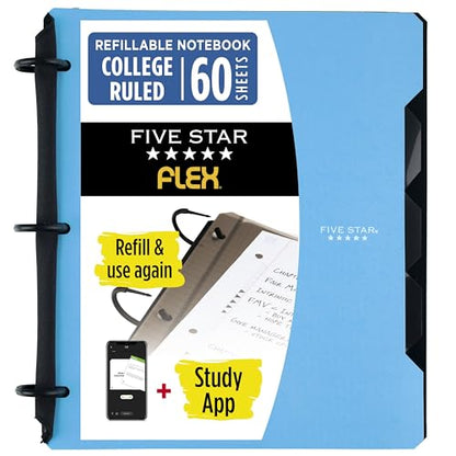 Five Star Flex Refillable Notebook + Study App, College Ruled Paper and 1 Inch TechLock Ring Binder with Pockets, Tabs and Dividers, 200 Sheet Capacity, Pacific Blue (293280AD2) - color: Blue, size: 1 Count (Pack of 1)