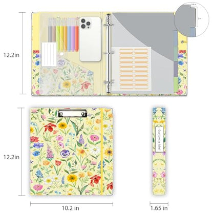 3 Ring Binder 1 Inch, Three Ring Binders Organizer with Clipboard, 5-Tabs Pockets Dividers, Plastic Folder, 18 Divider Stikers, KLLVE Cute Binder with Pen Loop (Garden Party, Letter Size) - color: Garden Party, size: 1in（Letter Size）