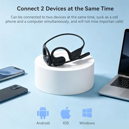 MONODEAL Open Ear Headphones with Mic, Lightweight Bluetooth 5.4 Headset with Microphone Noise Cancelling Mute Button, Wireless Headset Earphones for Work, Driving, Home Office, Workouts