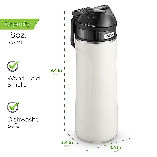 SipX™ Premium Stainless Steel Water Bottle with Straw Lid 18 oz (532 mL). Triple Insulated, Leakproof, BPA-Free – Slim, Durable Bottle for School, Gym, Office – White - color: White