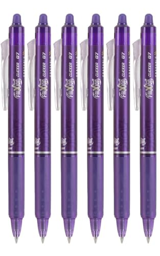 Advantage Gifts Frixion Clicker Retractable Erasable Gel Pens Fine Point (.7mm) Purple Ink 6-pk; Bundle with Plastic Reusable Pouch - color: Purple, size: 1 Count (Pack of 6)