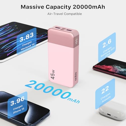 NOBIS Portable Charger, 20000mAh Power Bank, 45W Power Bank Fast Charging, Battery Pack with C to C Cable, Battery Bank with Digital Display for Phone Android Laptop etc (Pink) - color: Pink