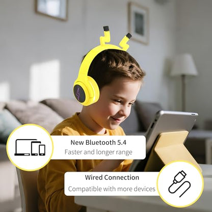 Wireless Kids Headphones with 7-Color LED Lights, 85dB Safe Volume & 40H Playtime – Ultra-Soft Over-Ear for School Travel - color: Yellow