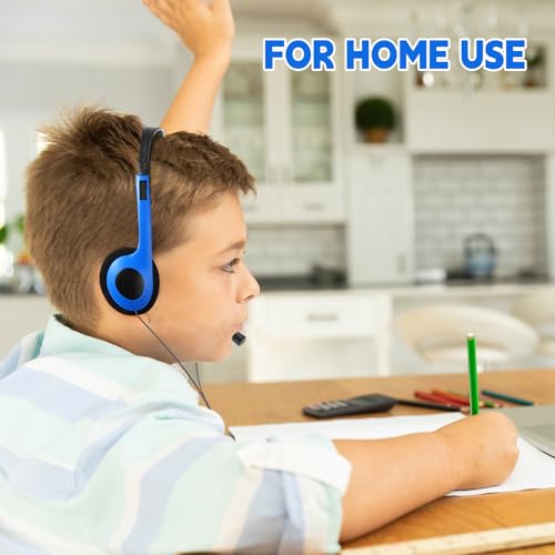 Yunsailing 30 Pack Classroom Headphones with Microphone School Student Headphones Bulk Class Set Lightweight Adjustable Earphones on Ear with 3.5 mm Jack(Blue,Plastic Stem) - color: Blue, style: Plastic Stem