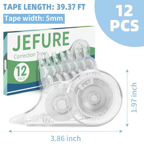 12 Pcs Correction Tape, 39.4 Ft White Wrong Out Tear-Resistant Bulk, Instant Corrections Easy To Use Applicator for School, Office, Note Taking, Journal (Tape Width 0.2 in, Clear) - size: 1 Count (Pack of 12)
